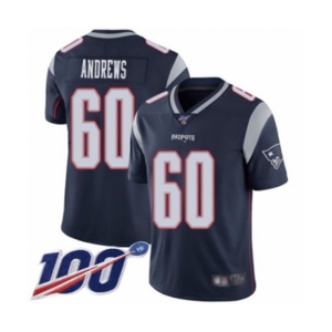 Men's New England Patriots #60 David Andrews Navy Blue Team Color Vapor Untouchable Limited Player 100th Season Football Jersey