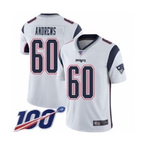 Men's New England Patriots #60 David Andrews White Vapor Untouchable Limited Player 100th Season Football Jersey