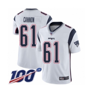 Men's New England Patriots #61 Marcus Cannon White Vapor Untouchable Limited Player 100th Season Football Jersey