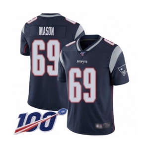 Men's New England Patriots #69 Shaq Mason Navy Blue Team Color Vapor Untouchable Limited Player 100th Season Football Jersey