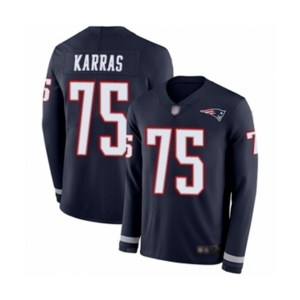 Men's New England Patriots #75 Ted Karras Limited Navy Blue Therma Long Sleeve Football Jersey