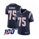 Men's New England Patriots #75 Ted Karras Navy Blue Team Color Vapor Untouchable Limited Player 100th Season Football Jersey