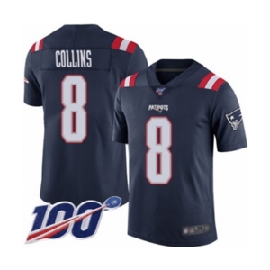 Men's New England Patriots #8 Jamie Collins Limited Navy Blue Rush Vapor Untouchable 100th Season Football Jersey