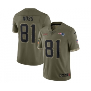 Men's New England Patriots #81 Randy Moss 2022 Olive Salute To Service Limited Stitched Jersey