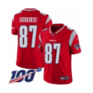 Men's New England Patriots #87 Rob Gronkowski Limited Red Inverted Legend 100th Season Football Jersey