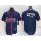 Men's New England Patriots Blank Navy Blue Team Big Logo With Patch Cool Base Stitched Baseball Jersey