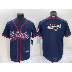 Men's New England Patriots Blank Navy Blue Team Big Logo With Patch Cool Base Stitched Baseball Jersey