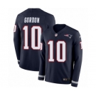 Men's Nike New England Patriots #10 Josh Gordon Limited Navy Blue Therma Long Sleeve NFL Jersey