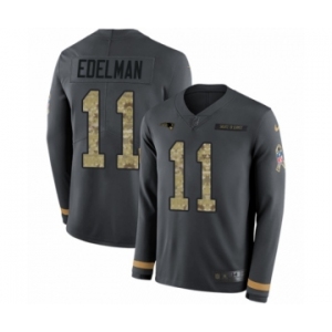 Men's Nike New England Patriots #11 Julian Edelman Limited Black Salute to Service Therma Long Sleeve NFL Jersey