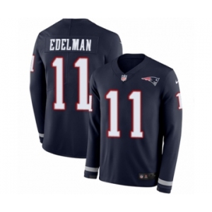 Men's Nike New England Patriots #11 Julian Edelman Limited Navy Blue Therma Long Sleeve NFL Jersey