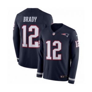 Men's Nike New England Patriots #12 Tom Brady Limited Navy Blue Therma Long Sleeve NFL Jersey