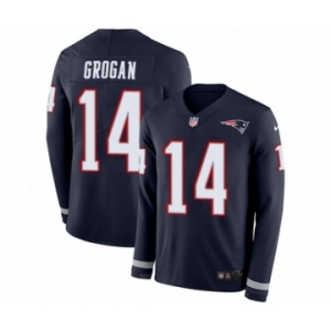 Men's Nike New England Patriots #14 Steve Grogan Limited Navy Blue Therma Long Sleeve NFL Jersey