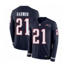 Men's Nike New England Patriots #21 Duron Harmon Limited Navy Blue Therma Long Sleeve NFL Jersey