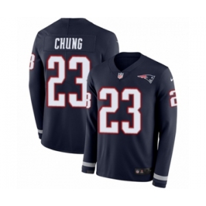 Men's Nike New England Patriots #23 Patrick Chung Limited Navy Blue Therma Long Sleeve NFL Jersey