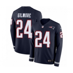 Men's Nike New England Patriots #24 Stephon Gilmore Limited Navy Blue Therma Long Sleeve NFL Jersey