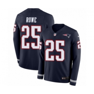 Men's Nike New England Patriots #25 Eric Rowe Limited Navy Blue Therma Long Sleeve NFL Jersey