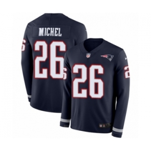 Men's Nike New England Patriots #26 Sony Michel Limited Navy Blue Therma Long Sleeve NFL Jersey