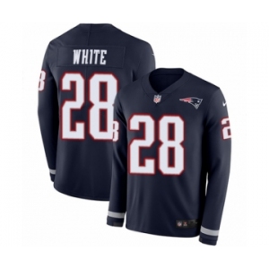 Men's Nike New England Patriots #28 James White Limited Navy Blue Therma Long Sleeve NFL Jersey