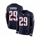 Men's Nike New England Patriots #29 Duke Dawson Limited Navy Blue Therma Long Sleeve NFL Jersey