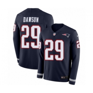 Men's Nike New England Patriots #29 Duke Dawson Limited Navy Blue Therma Long Sleeve NFL Jersey