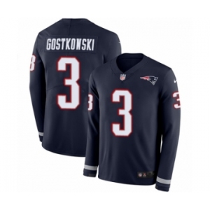 Men's Nike New England Patriots #3 Stephen Gostkowski Limited Navy Blue Therma Long Sleeve NFL Jersey