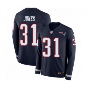 Men's Nike New England Patriots #31 Jonathan Jones Limited Navy Blue Therma Long Sleeve NFL Jersey