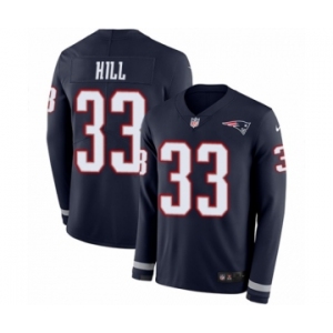 Men's Nike New England Patriots #33 Jeremy Hill Limited Navy Blue Therma Long Sleeve NFL Jersey