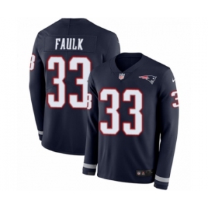 Men's Nike New England Patriots #33 Kevin Faulk Limited Navy Blue Therma Long Sleeve NFL Jersey