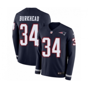 Men's Nike New England Patriots #34 Rex Burkhead Limited Navy Blue Therma Long Sleeve NFL Jersey