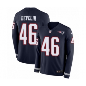 Men's Nike New England Patriots #46 James Develin Limited Navy Blue Therma Long Sleeve NFL Jersey