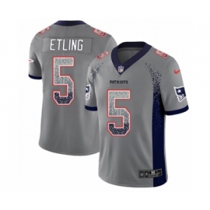 Men's Nike New England Patriots #5 Danny Etling Limited Gray Rush Drift Fashion NFL Jersey