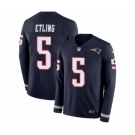 Men's Nike New England Patriots #5 Danny Etling Limited Navy Blue Therma Long Sleeve NFL Jersey