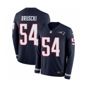 Men's Nike New England Patriots #54 Tedy Bruschi Limited Navy Blue Therma Long Sleeve NFL Jersey