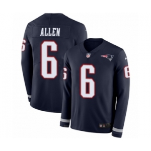 Men's Nike New England Patriots #6 Ryan Allen Limited Navy Blue Therma Long Sleeve NFL Jersey