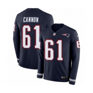 Men's Nike New England Patriots #61 Marcus Cannon Limited Navy Blue Therma Long Sleeve NFL Jersey