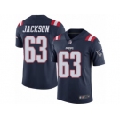 Men's Nike New England Patriots #63 Tre Jackson Limited Navy Blue Rush NFL Jersey