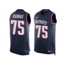 Men's Nike New England Patriots #75 Ted Karras Limited Navy Blue Player Name & Number Tank Top NFL Jersey