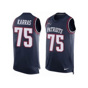 Men's Nike New England Patriots #75 Ted Karras Limited Navy Blue Player Name & Number Tank Top NFL Jersey