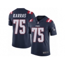 Men's Nike New England Patriots #75 Ted Karras Limited Navy Blue Rush NFL Jersey