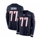 Men's Nike New England Patriots #77 Trent Brown Limited Navy Blue Therma Long Sleeve NFL Jersey