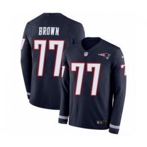 Men's Nike New England Patriots #77 Trent Brown Limited Navy Blue Therma Long Sleeve NFL Jersey