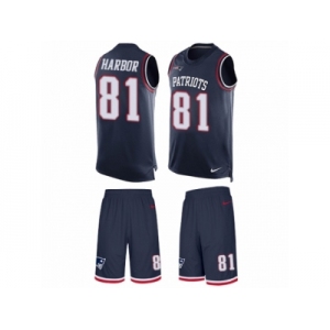 Men's Nike New England Patriots #81 Clay Harbor Limited Navy Blue Tank Top Suit NFL Jersey