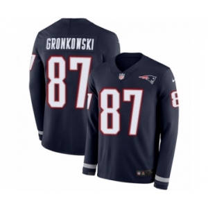 Men's Nike New England Patriots #87 Rob Gronkowski Limited Navy Blue Therma Long Sleeve NFL Jersey