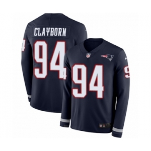 Men's Nike New England Patriots #94 Adrian Clayborn Limited Navy Blue Therma Long Sleeve NFL Jersey