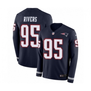 Men's Nike New England Patriots #95 Derek Rivers Limited Navy Blue Therma Long Sleeve NFL Jersey