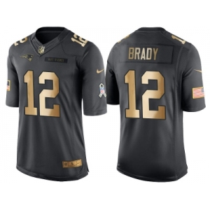 Nike New England Patriots #12 Tom Brady Anthracite 2016 Christmas Gold Men's NFL Limited Salute to Service Jersey