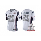 Women New England Patriots #21 Malcolm Butler White 2017 Super Bowl LI Patch Steel Silver Limited Jersey