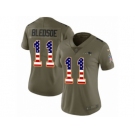 Women Nike New England Patriots #11 Drew Bledsoe Limited Olive USA Flag 2017 Salute to Service NFL Jersey