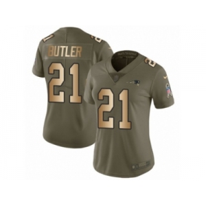 Women Nike New England Patriots #21 Malcolm Butler Limited Olive Gold 2017 Salute to Service NFL Jersey