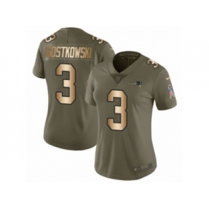 Women Nike New England Patriots #3 Stephen Gostkowski Limited Olive Gold 2017 Salute to Service NFL Jersey